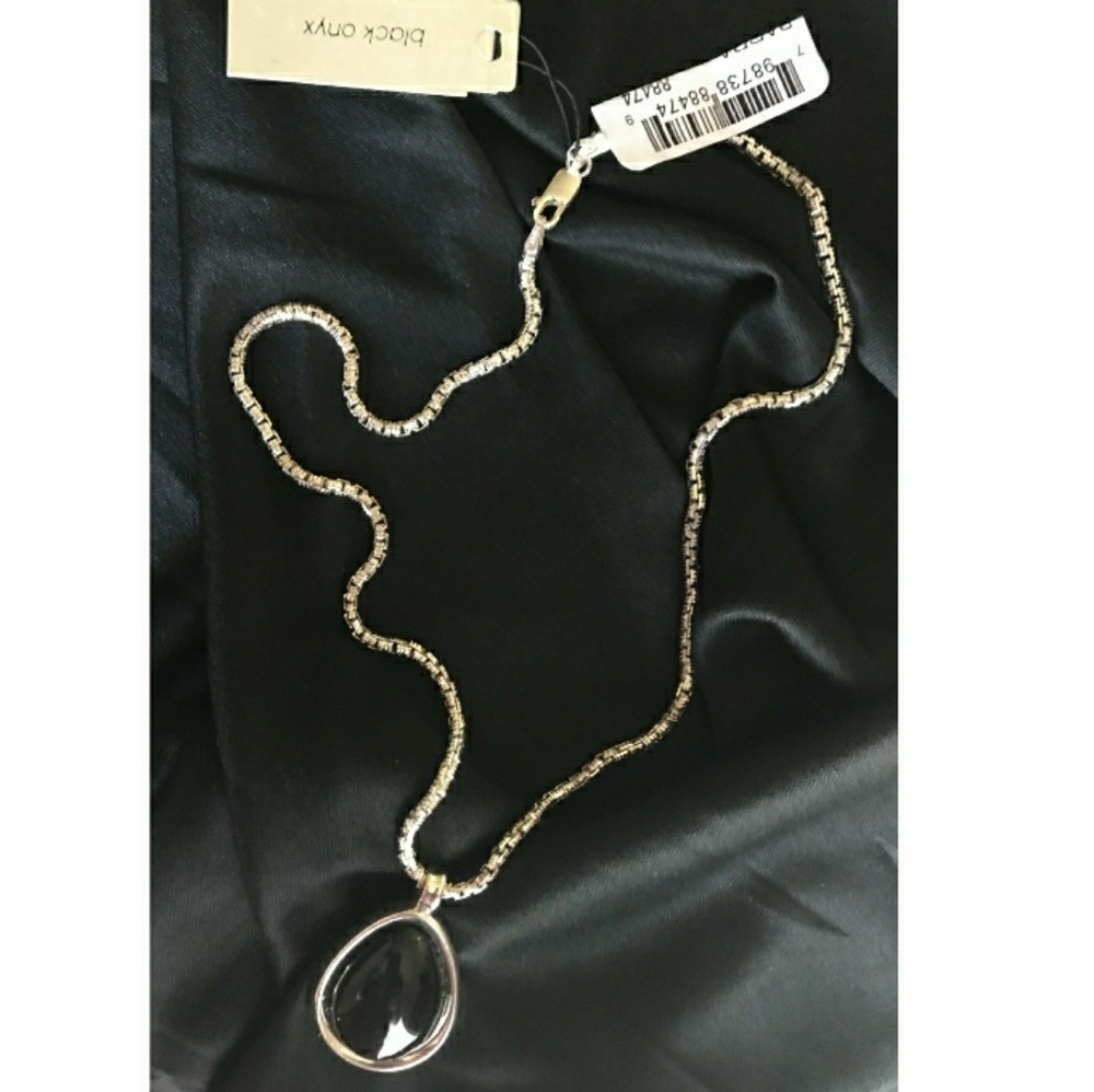 🆕Sterling Silver Necklace with Black Onyx Charm